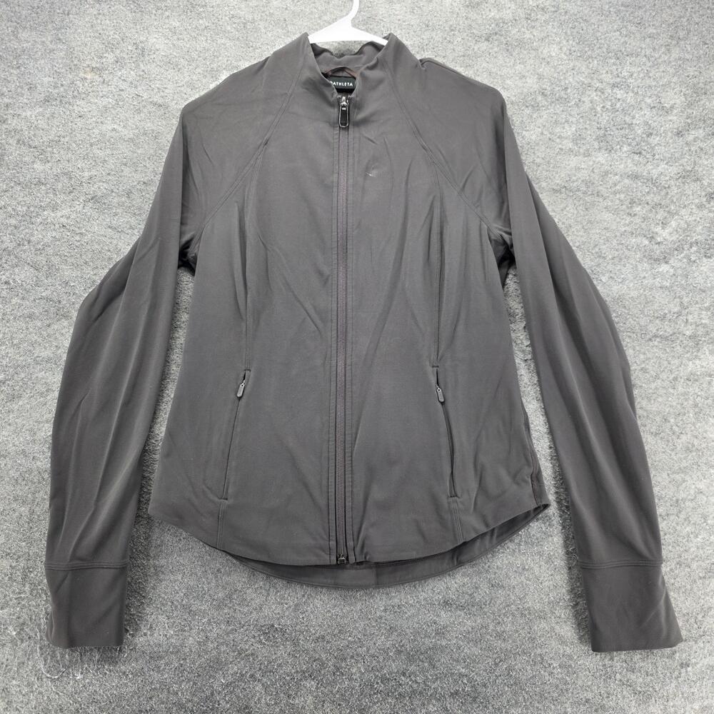 Athleta Jacket Mens M Gray Full Zip Fleece Stretch Pockets Stand-Up Activewear